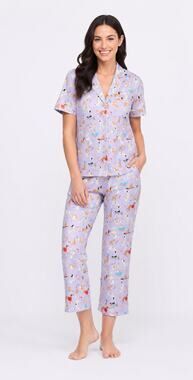Cloth & Bloom Dog Print Short Sleeve Crop Pant Sleep Pajama Set Womens XL New
